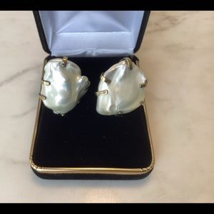 Large prong set shell baroque pearl clip on earrings